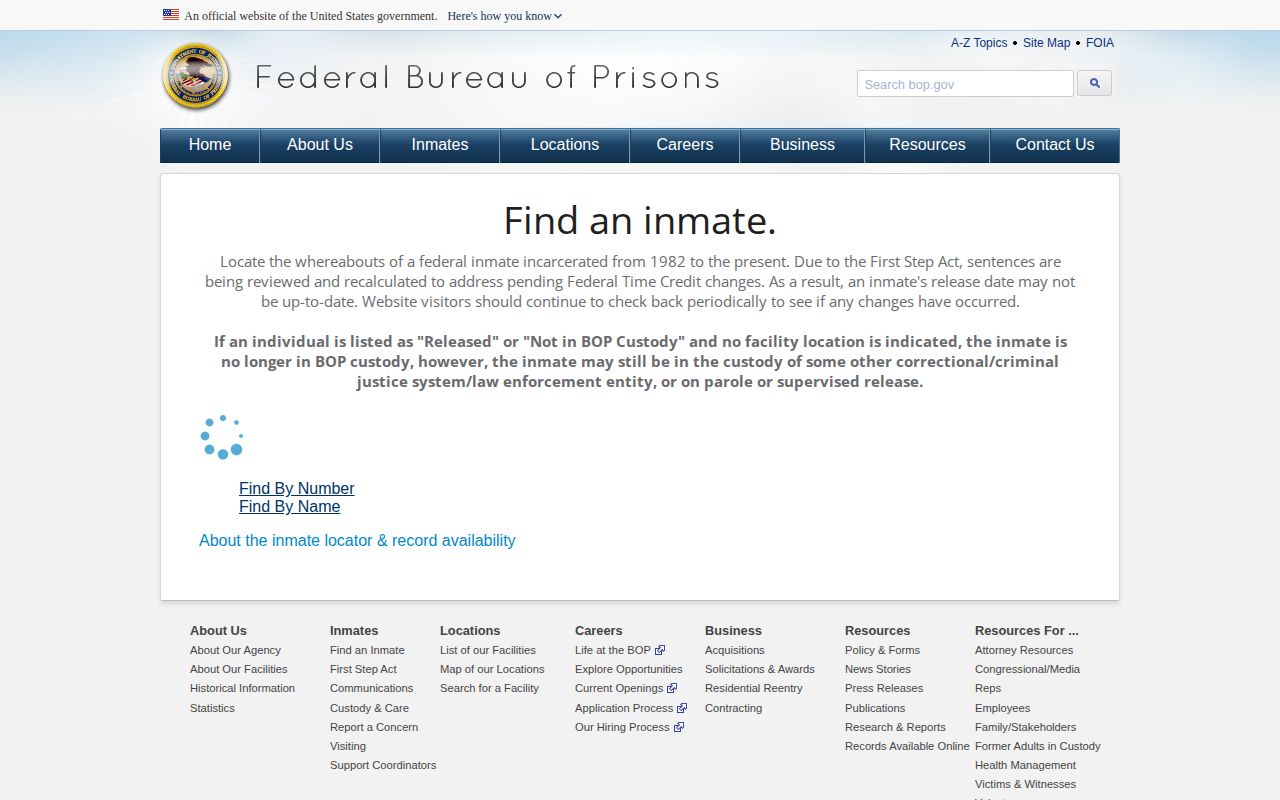 Union County released inmate federal BOP locator search fields