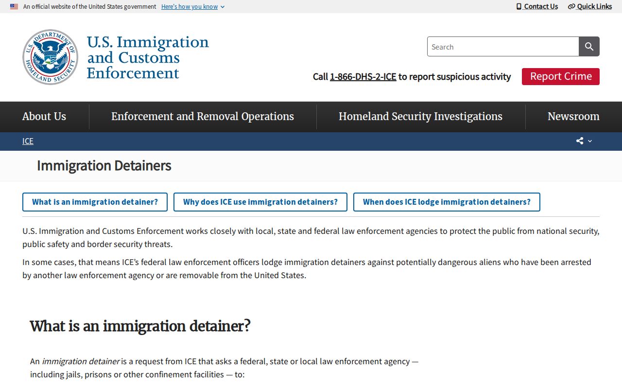 Union County release record and ICE detainer transfer explanation